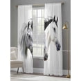 thumbnail image 4 of Horse Print Sheer Curtains 108 Inch Length 2 Panels Set for Living Room/Bedroom, Modern Watercolor Grey White Animals Semi Curtain Sheers Drapes Rod Pocket Curtains Window Treatment Set 52''x108''x2, 4 of 7