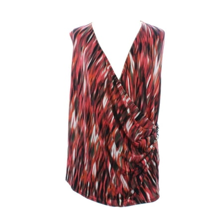 Calvin Klein Plus Size Red Printed Faux-Wrap Buckle Top 3X