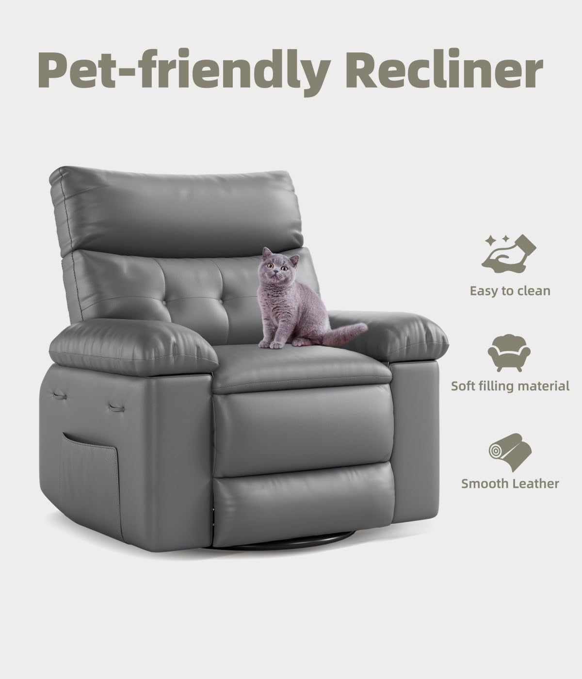 EastVita Oversized Recliner Chairs with Heat and Massage - 360 Swivel Lazy Boy Recliner Chair for Adults - Manual Rocking Chair with Remote Control for Living Rooms/Bedrooms and Nurseries - Creamy