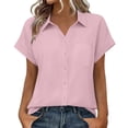 thumbnail image 2 of Tsesme Button down Shirts for Women Lapel Collar Short Sleeve Blouses Dressy Business Work Tops with Pockets, 2 of 9