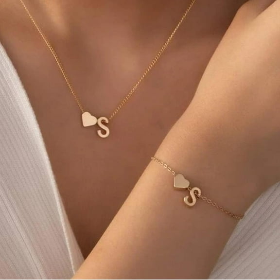 Generic 1Pcs Alloy Letter Bracelets & Necklaces Set for Women Letter S Charm Necklace & Bracelet Modern Personalized Jewelry Set