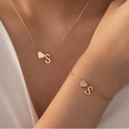 Generic 1Pcs Alloy Letter Bracelets & Necklaces Set for Women Letter S Charm Necklace & Bracelet Modern Personalized Jewelry Set
