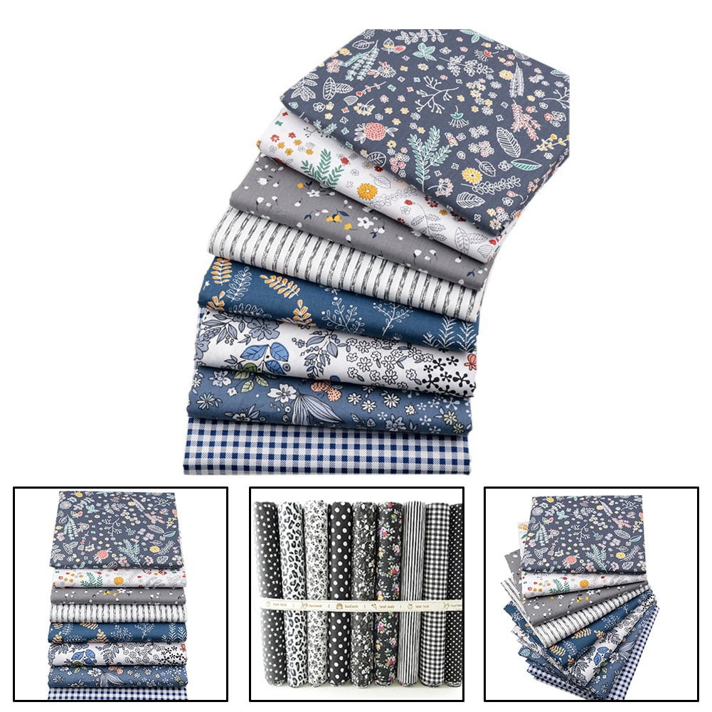 8pcs Pure Cotton Printed Gray Series Floral Fabric Diy Handmade Patch Sewing Set