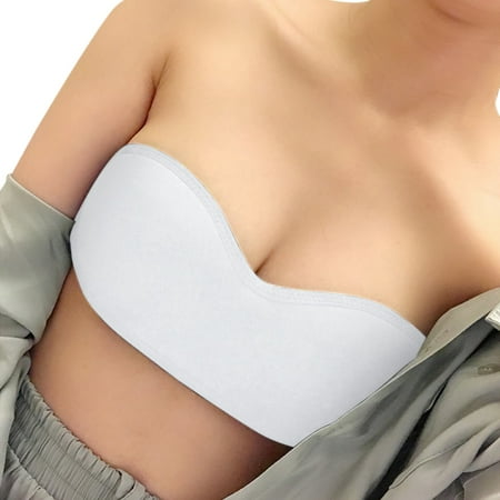 

CLZOUD Comfy Bras White Womens Strapless Underwear Womens No Steel Rings Summer Thin Non Slip Gather Tube Top Wrap Bra Invisible Bra M