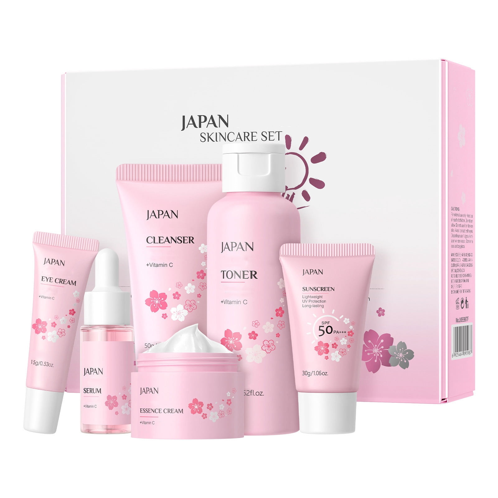 QunYou Travel Set Facial Care Set Cleansing and Nourishing Facial Cleanser 50g Toner 100ml Care 17ml Eye Cream 15g Face Cream 25g Sunscreen 30g