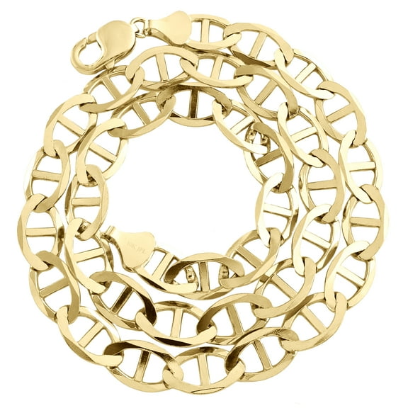 10K Yellow Gold 10.75mm Plain Solid Anchor Mariner Link Chain Necklace 26 Inch