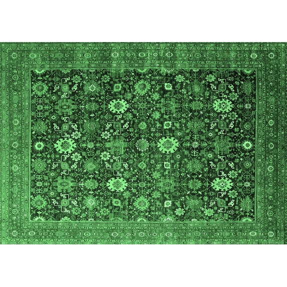 Ahgly Company Indoor Rectangle Oriental Emerald Green Industrial Area Rugs, 3' x 5'