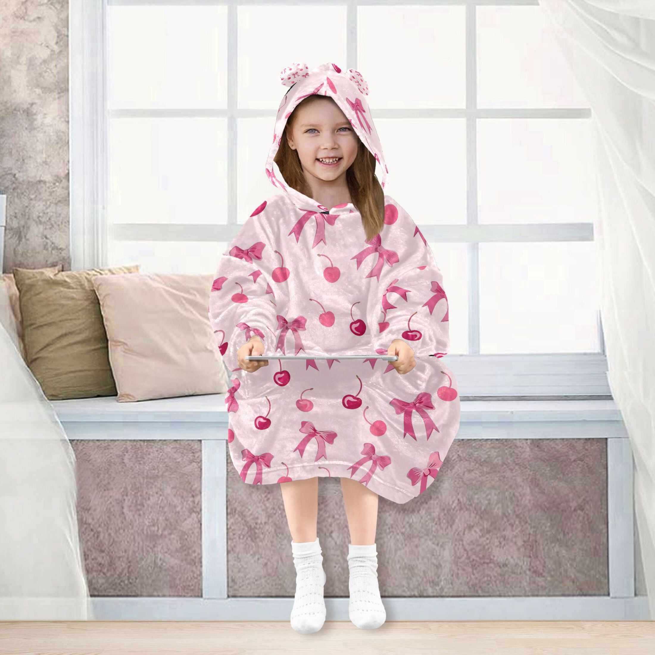 joogoo Blanket Hoodie for Bows and Cherry Oversize Sweatshirt 3-14 YR L