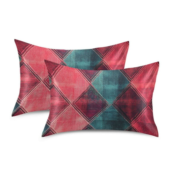 Yayeee Pillowcase Standard Size Set of 2 Satin Wrinkle Resistant Pillow Case, Vibrant Green Tartan Pattern