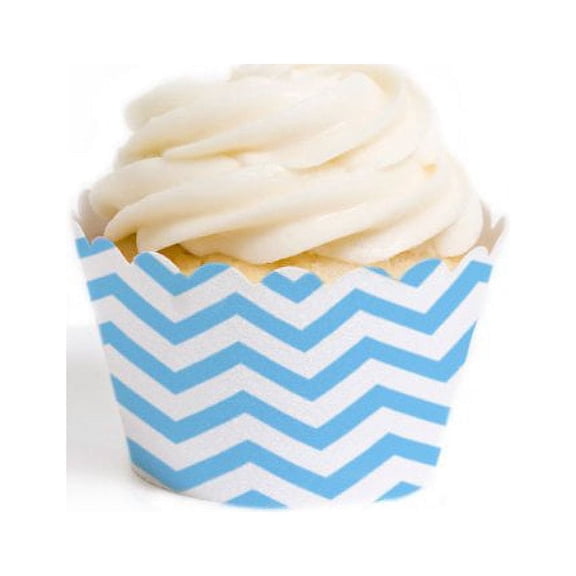 Dress My Cupcake Standard Cupcake Wrappers, Chevron, Sky Blue, Set of 12