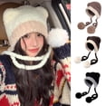 thumbnail image 4 of Teens Knit Windproof Hat with Pompoms Decor Outdoor Cat Ear Hat for Women, 4 of 15
