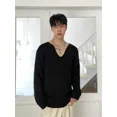thumbnail image 4 of Ropa para hombre Suéter de punto de color sólido Suéteres masculinos Suéteres blancos sexis lisos con cuello en V Ropa de otoño coreana antigua Barata Fea Talla grande X, 4 of 5