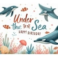 thumbnail image 4 of Marine Theme Birthday Banner Underwater Design Dolphin Illustration Jellyfish Decoration for Birthday Party Beach Event Kids Celebration, 4 of 7