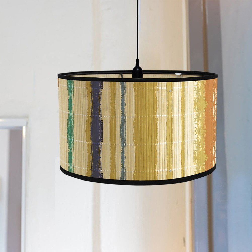 Drum Lamp Shade, E27 Vintage Lampshade Stripe Pattern Chandelier Lamp Cover Replaceable Light Accessories for Pendant Floor Light