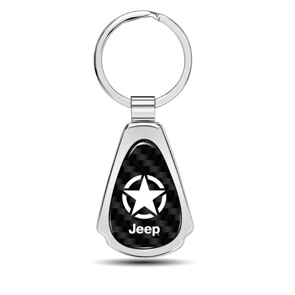 iPick Image for Jeep Willys Star Logo Real Black Carbon Fiber Chrome Metal Teardrop Key Chain, Official Licensed