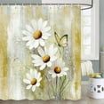 thumbnail image 3 of Yellow Daisy Floral Shower Curtain, Farm Rustic Farmhouse and Butterfly on Country Wooden, With Hooks, 72X72 Inches, 3 of 6