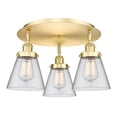 thumbnail image 2 of 916-3C-SG-G62 Innovations Lighting Cone - 3 Light Flush Mount In Art Deco Style-9.25 Inches Tall and 18 Inches Wide-Satin Gold Finish-Clear Glass, 2 of 5