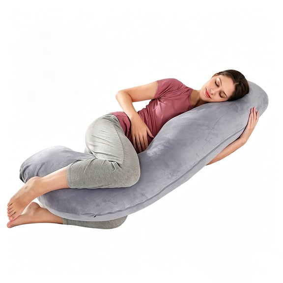 J-Shaped Pregnancy Pillow for Sleeping with Cooling Cover – Maternity Body Pillow for Pregnant Women, Side Sleeper Support for Belly, Hip & Leg, Deep Grey
