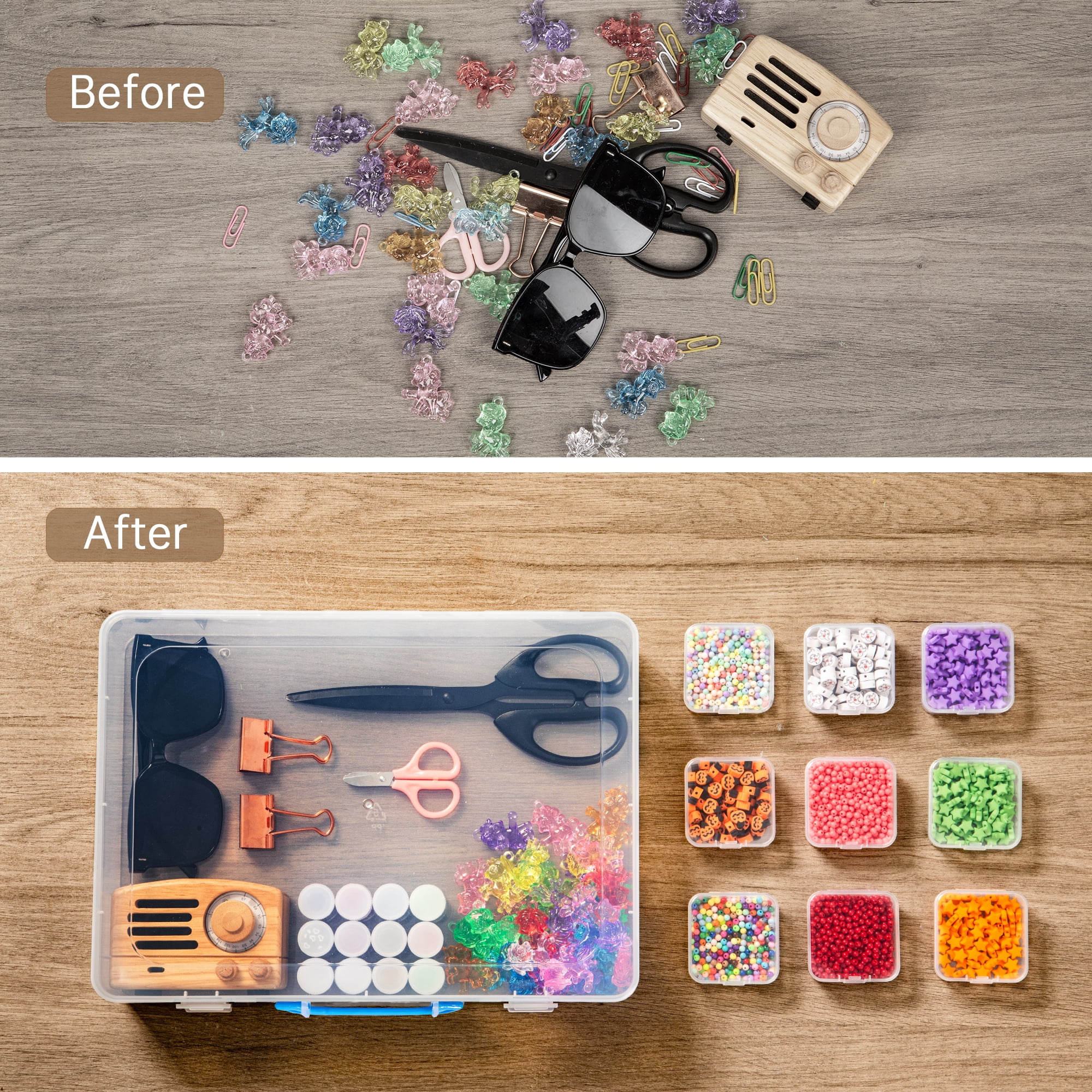 Bead Organizer Box with Handle, 60Pcs Small Bead Storage Boxes with Hinged Lid and Portable Craft Case, Mini Clear Plastic Container for Jewelry Making Supplies Bracelet Screws Seeds Nails Small Part