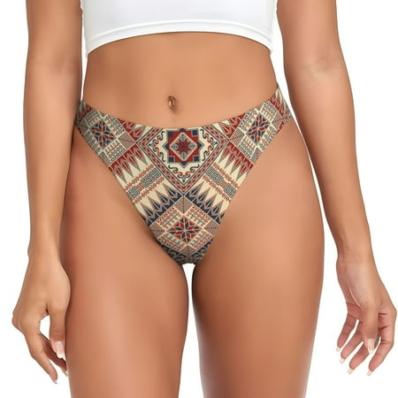 Qokaie Fashion Tatreez (3) Printed Women s Cotton Thong Underwear  Sexy Breathable Panties G-string-Small