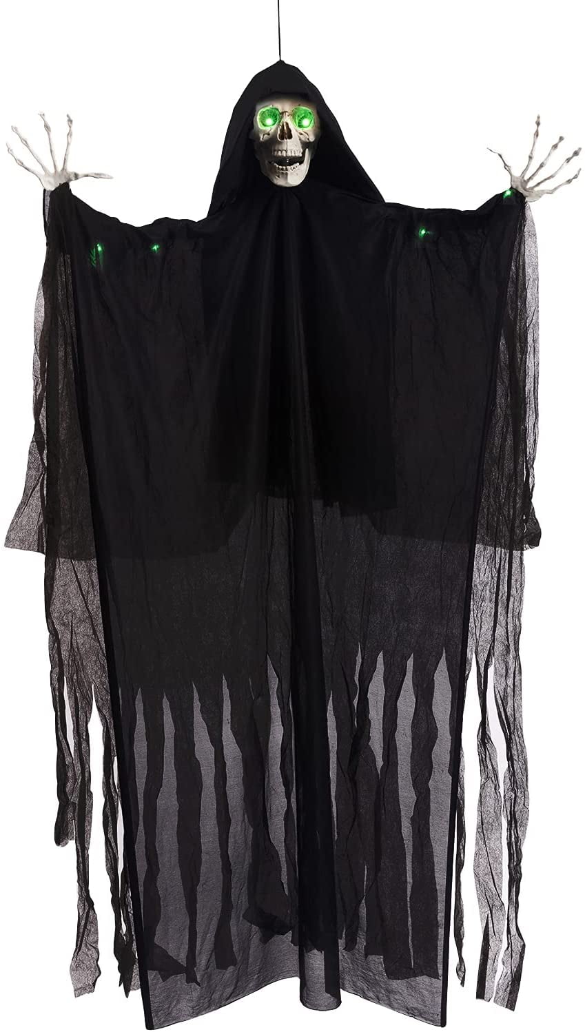 Halloween Animated Prop 6ft LifeSize Hanging Grim Reaper with Creepy