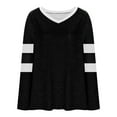 thumbnail image 3 of Womens Plus Size T Shirts Long Sleeve Color Block Loose Tees Tops Fall Spring Casual V Neck Shirts, Black 3XL, 3 of 5