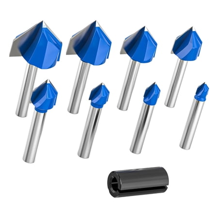 Stable Router Bit Providing Consistent 90 Degree V Grooves Chamfering at High Speeds in Woodworking Tasks