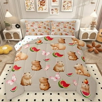 Homewish Cartoon Capybara 3 Pieces Queen Comforter Set For Children Teens,Kawaii Pink Butterflies Ultra Soft Bedding Sets,Cute Animal Bedding Comforter Set,Breathable Home Decor,Reversible