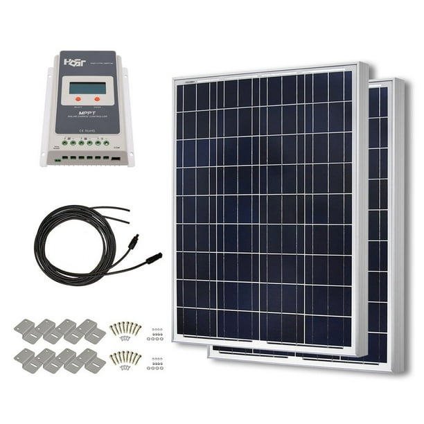 HQST 200 Watt 12 Volt Polycrystalline Solar Panel Kit with 20A PWM LCD Display Charge Controller