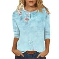 thumbnail image 2 of Xyxonk 3/4 Sleeve Blouses for Women Trendy Vintage Floral Printed Shirts Plus Size Crew-Neck Tunic Tops Summer Three Quarter Length T-Shirt Clothes Women's Blouses Sky Blue S, 2 of 3