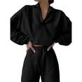 thumbnail image 2 of Conjunto de Dos Piezas para Mujer: Sudadera de Forro con Media Cremallera y Pantalón Deportivo Holgado con Bolsillos Negro XL, 2 of 7