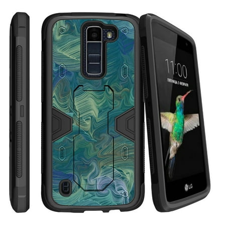Arctic Paper Twist - LG K8 | Escape 3 Dual Layer Shock Resistant MAX DEFENSE Heavy Duty Case with Built In Kickstand - Twisted Arctic