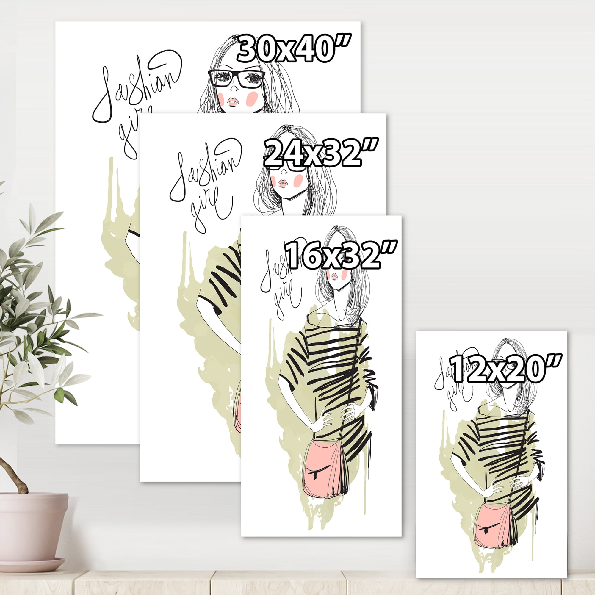 Designart ' Trendy Fashion Woman ' Shabby Chic Canvas Wall Art Print