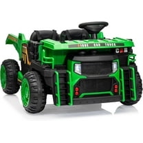 Lumiparty 24V 2-Seater Ride-On Dump Truck for Kids, Remote Control Construction Toy with Electric Dump Bed, Extra Shovel, 2WD/4WD, Music Player & Speeds Up to 4.35 MPH, Green