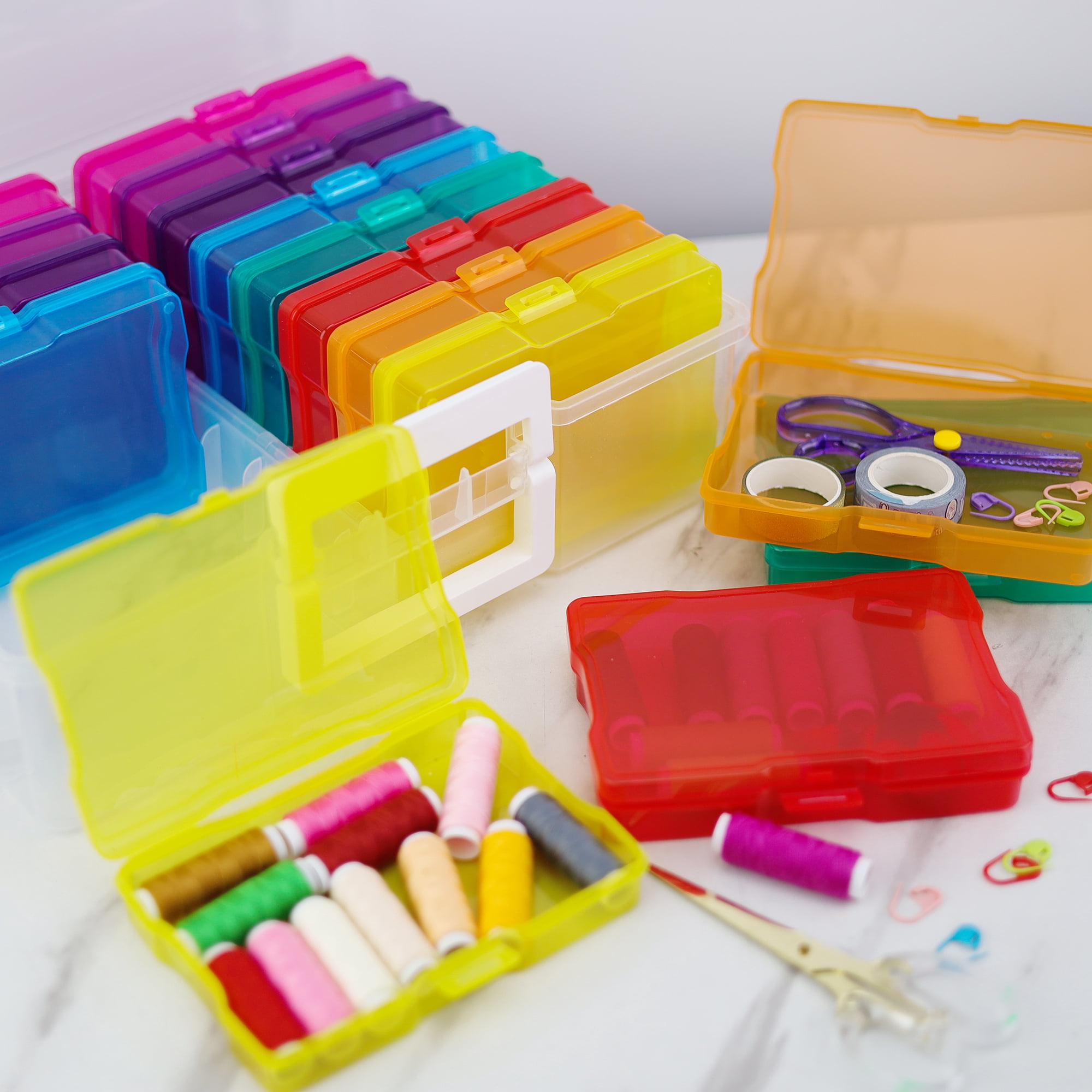16pcs 4x6in Photo Storage Box and Craft Keeper With Handle, Multicolor