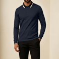 thumbnail image 2 of YOIAVAIOY Mens Contrast Collar Sweatshirt Long Sleeve Button Neck Pullovers Lightweight Slim Fit Pullover Sweatshirts Casual Business Polos Navy L, 2 of 8