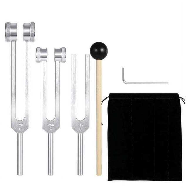 (128Hz, 256Hz, 512Hz)Juego de Horquillas de AfinacióN, Horquillas de AfinacióN con Martillo de Reflejos para Chakras/CuracióN/Terapia de Sonido/ReparacióN de
