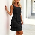 thumbnail image 6 of Bxsruta Women‘s Sleeveless Chiffon A Line Swing Dress Casual Round Neck Tiered Ruffle Layered Cocktail Dress, 6 of 8
