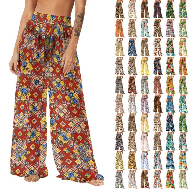 Pincandy Women See Through Sheer Mesh Pants Beach Swimsuit Bikini Bottom Cover up Party Club Elastic High Waist Wide Leg Pants