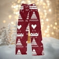 thumbnail image 2 of Women's Christmas Printed Plush Pants, Full Length Long Trousers for Winter Casual Wear, Soft and Warm Fleece Material with Festive Design,Deep Red,L, 2 of 5
