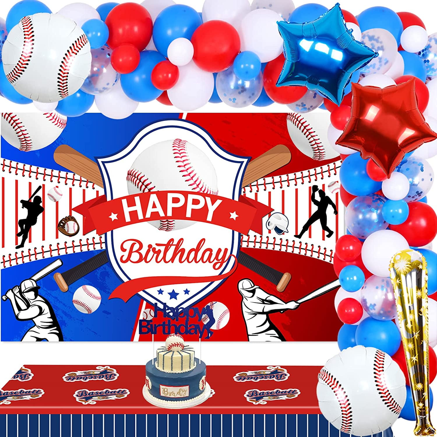 Baseball Birthday Decorations Party Supplies with Baseball Cupcake Toppers Happy Birthday