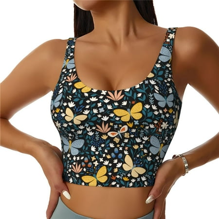 Matuu Flowers Butterfly for Women s Sports Bra - Soft  Comfortable and Breathable Sports Vest for Yoga  Fitness  and DanceXX-Large
