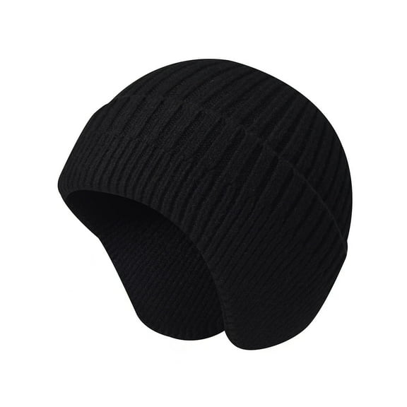 Morttic Women Men Peaked Knitted Beanie Hats with Earflap Winter Warm Skull Cap Beanie for Outdoor, Black