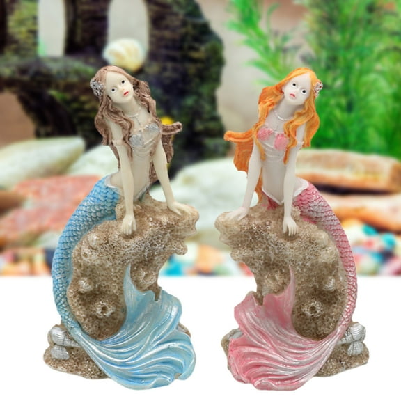 Yirtree Mermaid Figurines Decor,Aquarium Beautiful 7.09" Resin Mediterranean Style Mermaid Princess Statue Art Ornaments Sculpture,Birthday Gifts for Girls