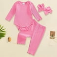 thumbnail image 2 of Enyan Baby Girl Clothes Spring Fall Outfit Solid Color Long Sleeve Ribbed Bodysuit Romper Pants Set Infant Outfit（Size 6-12 Months）, 2 of 8