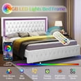 thumbnail image 3 of Merluxy Full Size Bed Frame with Led Lights Headboard,Acrylic Mirror Accents,No Box Spring Needed,Velvet White, 3 of 9
