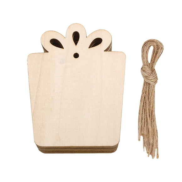 10PCS Boîte-Cadeau Forme Suspendu Décor Suspendu Ornement en Bois Arbre de Noël Partie Suspendu Pendentif pour la Maison de Noël avec Corde de Chanvre