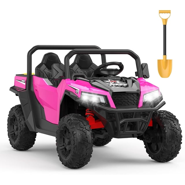 Bingirl 24V Ride on Dump Truck,24V Ride on Car with Remote Control,Electric Dump Bed and Extra Shovel,Ride on Tractors Car with Music Player Key Start pink