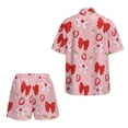 thumbnail image 5 of FKEKYI Pink Bow Strawberry Print Women's 2 Piece Set Summer Short Shirt Open Front Top & Relaxed Shorts with Elastic Waist Soft Vacation Outfit Loungewear Beachwear, L, 5 of 7