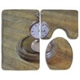thumbnail image 1 of GOHAO Pocket Watch Wood Table 3 Piece Bathroom Rugs Set Bath Rug Contour Mat and Toilet Lid Cover, 1 of 2